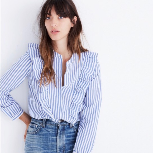 Madewell Tops - 🎉HP🎉🎀NEW🎀MADEWELL Striped Ruffle-Front Top